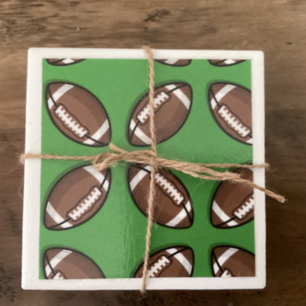 Handmade tile Football coasters set of 4